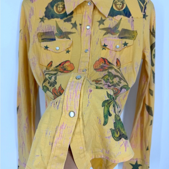 🔥Vtg Y2K Butterfly Dropout Yellow Graphic Pearl Snap Floral Western Button Shirt - Picture 12 of 14